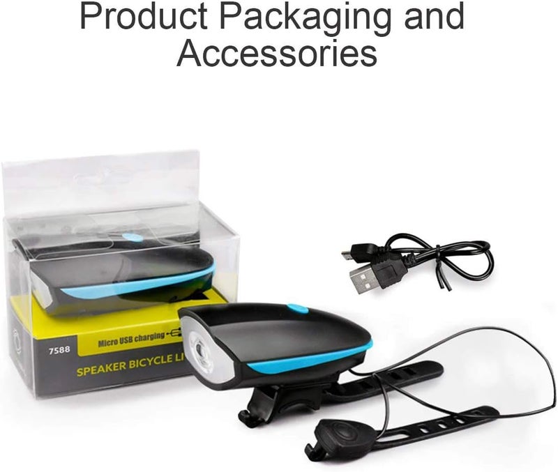 Rechargeable Front Bicycle And Scooter   And Scooter Light with Lithium Battery, Powerful LED Illumination, Built-in Siren, and 5 Multi-Sound Modes – by Abo Elgoukh & Maxlerz – Blue Color - Image 4
